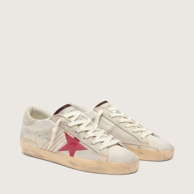 Golden Goose Super-Star Ltd Sneaker In White Pony Skin With Red Suede Star