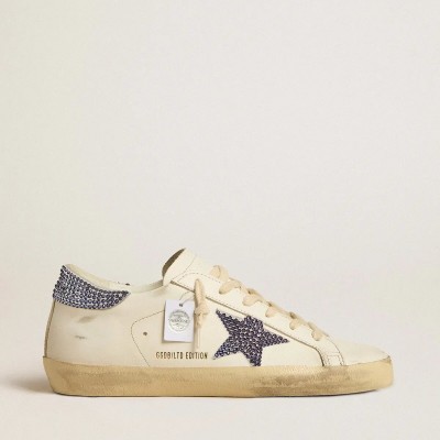 Golden Goose Super-Star Ltd Sneaker With Suede Star And Heel Tab With Swarovski Crystals Golden Goose Super-Star Ltd Sneaker With Suede Star And Heel Tab With Swarovski Crystals