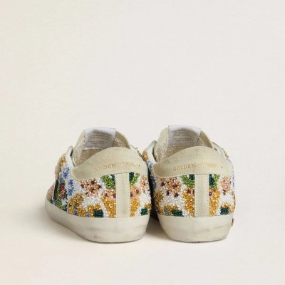 Golden Goose Super-Star Sneaker With Multicolored Beads And Beige Suede Star