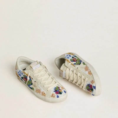 Golden Goose Super-Star Sneaker With Multicolored Beads And Beige Suede Star Golden Goose Super-Star Sneaker With Multicolored Beads And Beige Suede Star