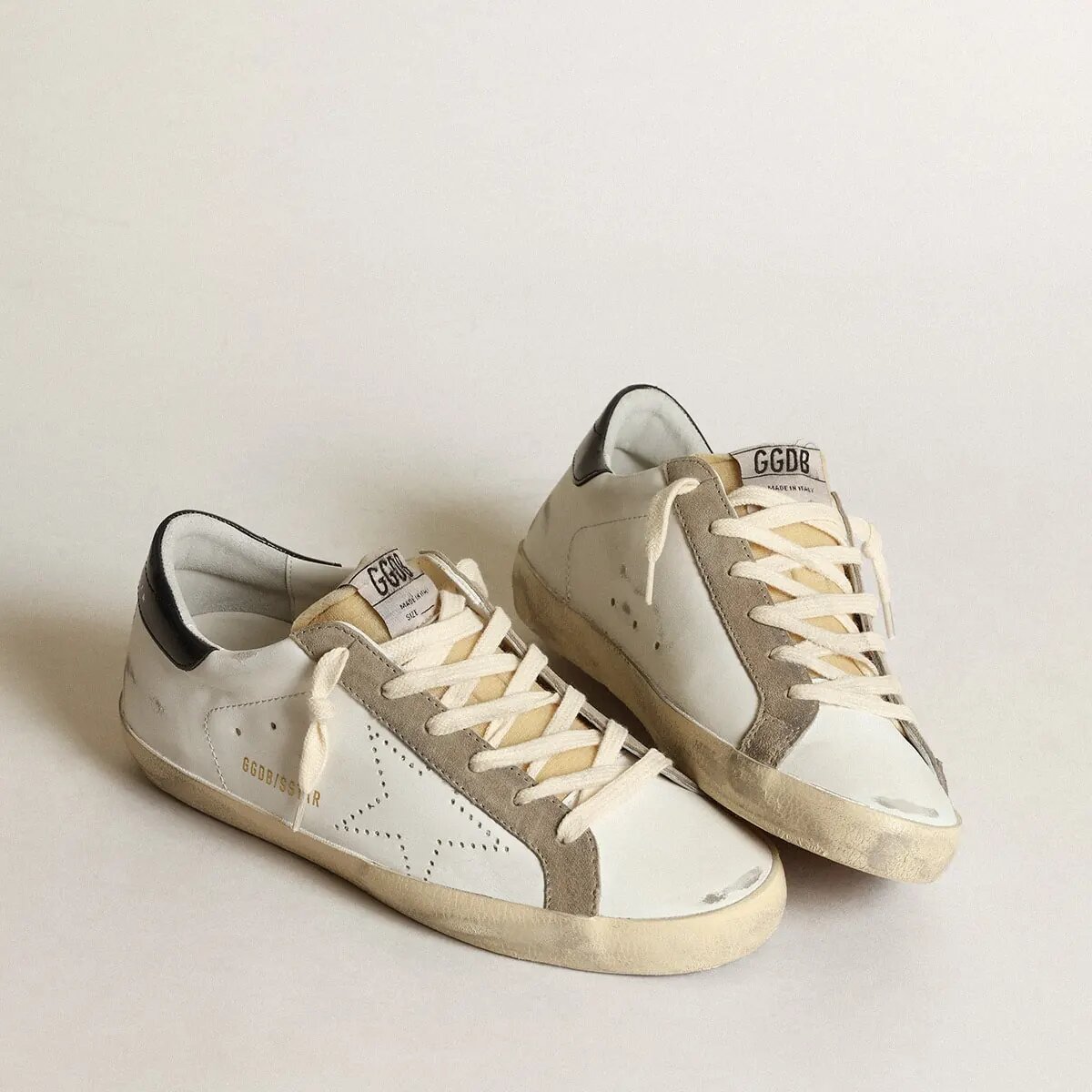 Golden Goose Super-Star Sneaker With Perforated Star And Midnight Blue Heel Tab Golden Goose Super-Star Sneaker With Perforated Star And Midnight Blue Heel Tab