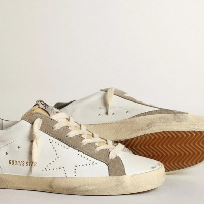 Golden Goose Super-Star Sneaker With Perforated Star And Midnight Blue Heel Tab Golden Goose Super-Star Sneaker With Perforated Star And Midnight Blue Heel Tab