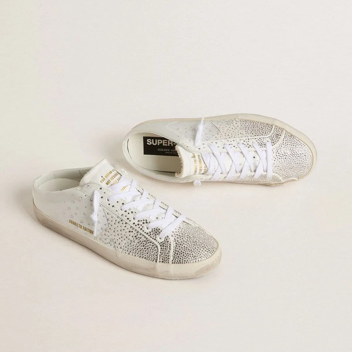 Golden Goose Super-Star Sabot Ltd Sneaker With Gray Suede Star And Swarovski Crystals Golden Goose Super-Star Sabot Ltd Sneaker With Gray Suede Star And Swarovski Crystals