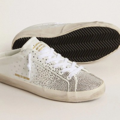 Golden Goose Super-Star Sabot Ltd Sneaker With Gray Suede Star And Swarovski Crystals Golden Goose Super-Star Sabot Ltd Sneaker With Gray Suede Star And Swarovski Crystals