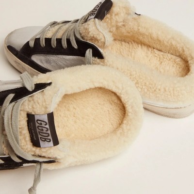 Golden Goose Super-Star Sabot Sneaker In Silver Laminated Leather With Black Star Golden Goose Super-Star Sabot Sneaker In Silver Laminated Leather With Black Star