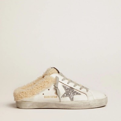 Golden Goose Super-Star Sabot Sneaker In White Leather And Shearling Lining Golden Goose Super-Star Sabot Sneaker In White Leather And Shearling Lining