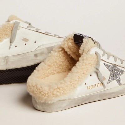 Golden Goose Super-Star Sabot Sneaker In White Leather And Shearling Lining Golden Goose Super-Star Sabot Sneaker In White Leather And Shearling Lining