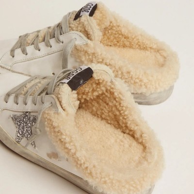 Golden Goose Super-Star Sabot Sneaker In White Leather And Shearling Lining Golden Goose Super-Star Sabot Sneaker In White Leather And Shearling Lining