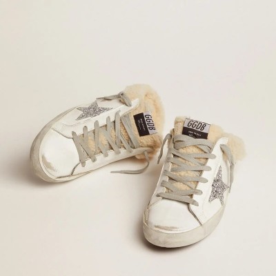 Golden Goose Super-Star Sabot Sneaker In White Leather And Shearling Lining Golden Goose Super-Star Sabot Sneaker In White Leather And Shearling Lining