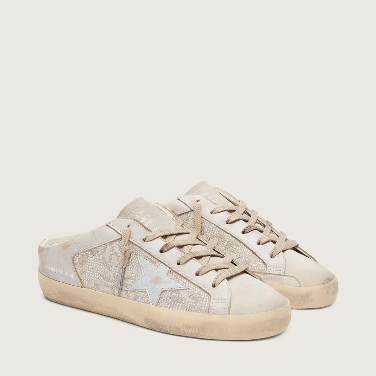 Golden Goose Super-Star Sabots Ltd Sneaker In Swarovski With Metallic Silver Leather Star Golden Goose Super-Star Sabots Ltd Sneaker In Swarovski With Metallic Silver Leather Star
