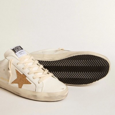 Golden Goose Super-Star Sabots Sneaker In Leather With Plasticized Gold Glitter Star Golden Goose Super-Star Sabots Sneaker In Leather With Plasticized Gold Glitter Star