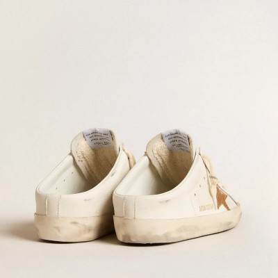 Golden Goose Super-Star Sabots Sneaker In Leather With Plasticized Gold Glitter Star Golden Goose Super-Star Sabots Sneaker In Leather With Plasticized Gold Glitter Star