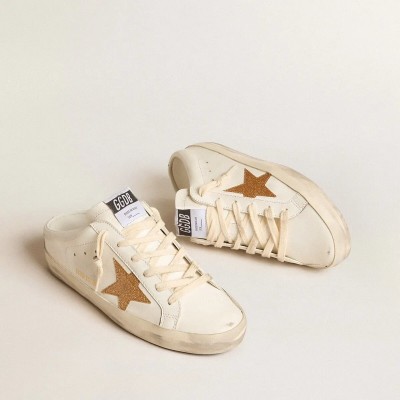 Golden Goose Super-Star Sabots Sneaker In Leather With Plasticized Gold Glitter Star Golden Goose Super-Star Sabots Sneaker In Leather With Plasticized Gold Glitter Star