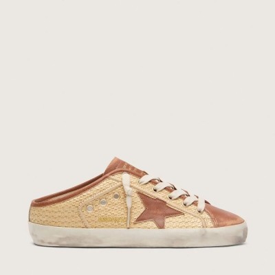 Golden Goose Super-Star Sabots Sneaker In Raffia With Brick-Red Star Golden Goose Super-Star Sabots Sneaker In Raffia With Brick-Red Star