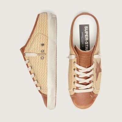 Golden Goose Super-Star Sabots Sneaker In Raffia With Brick-Red Star Golden Goose Super-Star Sabots Sneaker In Raffia With Brick-Red Star