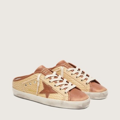 Golden Goose Super-Star Sabots Sneaker In Raffia With Brick-Red Star