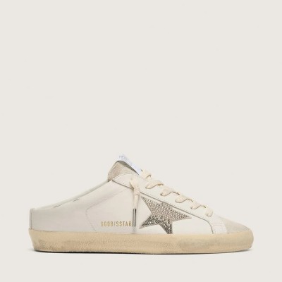 Golden Goose Super-Star Sabots Sneaker In White Leather With Swarovski Star Golden Goose Super-Star Sabots Sneaker In White Leather With Swarovski Star
