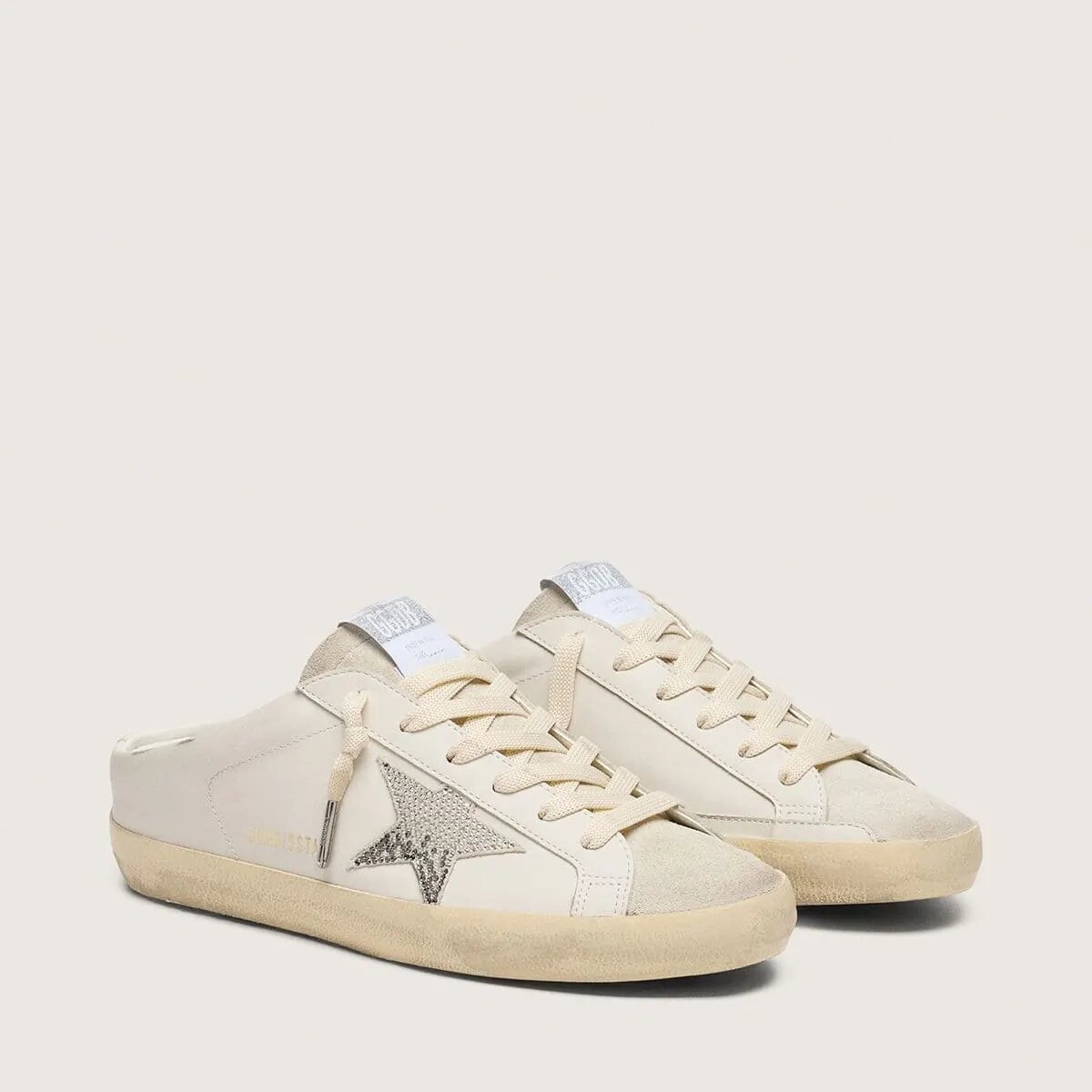 Golden Goose Super-Star Sabots Sneaker In White Leather With Swarovski Star Golden Goose Super-Star Sabots Sneaker In White Leather With Swarovski Star