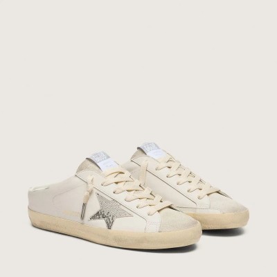 Golden Goose Super-Star Sabots Sneaker In White Leather With Swarovski Star Golden Goose Super-Star Sabots Sneaker In White Leather With Swarovski Star
