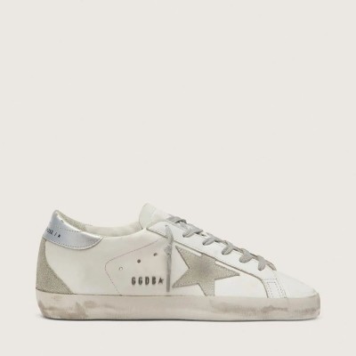 Golden Goose Super-Star Sneaker With Silver Heel Tab And Metal Stud Lettering Golden Goose Super-Star Sneaker With Silver Heel Tab And Metal Stud Lettering
