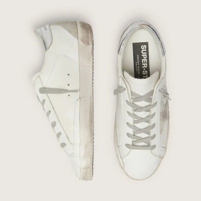 Golden Goose Super-Star Sneaker With Silver Heel Tab And Metal Stud Lettering Golden Goose Super-Star Sneaker With Silver Heel Tab And Metal Stud Lettering