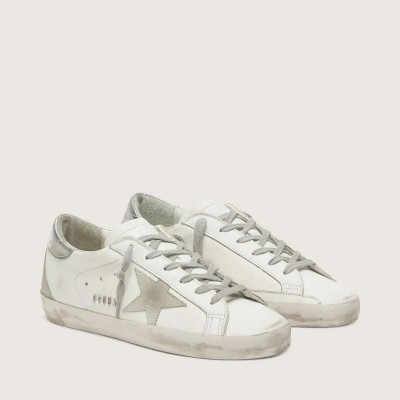 Golden Goose Super-Star Sneaker With Silver Heel Tab And Metal Stud Lettering Golden Goose Super-Star Sneaker With Silver Heel Tab And Metal Stud Lettering