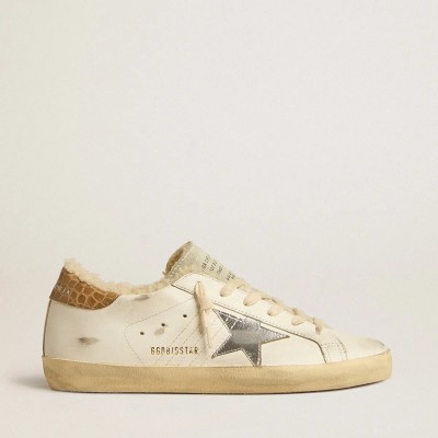 Golden Goose Super-Star Sneaker With Silver Leather Star And Crocodile-Print Leather Heel Tab Golden Goose Super-Star Sneaker With Silver Leather Star And Crocodile-Print Leather Heel Tab