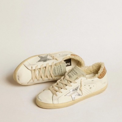 Golden Goose Super-Star Sneaker With Silver Leather Star And Crocodile-Print Leather Heel Tab Golden Goose Super-Star Sneaker With Silver Leather Star And Crocodile-Print Leather Heel Tab