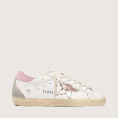 Golden Goose Super-Star Sneaker With Silver Leather Star And Pink Heel Tab Golden Goose Super-Star Sneaker With Silver Leather Star And Pink Heel Tab