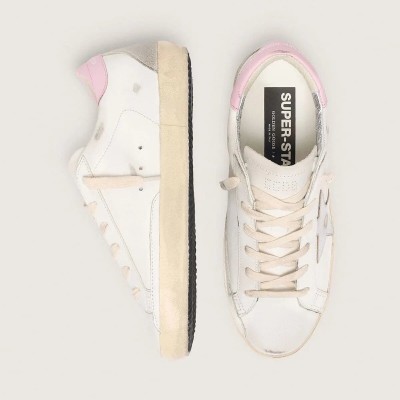 Golden Goose Super-Star Sneaker With Silver Leather Star And Pink Heel Tab Golden Goose Super-Star Sneaker With Silver Leather Star And Pink Heel Tab