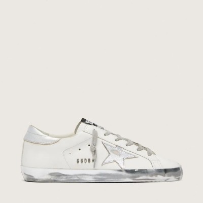Golden Goose Super-Star Sneaker With Silver Sparkle Foxing And Metal Stud Lettering Golden Goose Super-Star Sneaker With Silver Sparkle Foxing And Metal Stud Lettering
