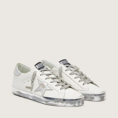Golden Goose Super-Star Sneaker With Silver Sparkle Foxing And Metal Stud Lettering Golden Goose Super-Star Sneaker With Silver Sparkle Foxing And Metal Stud Lettering