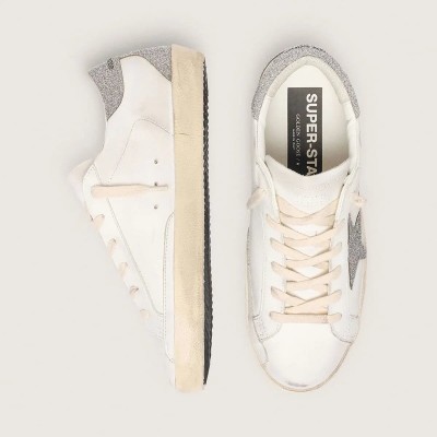 Golden Goose Super-Star Sneaker With Silver Swarovski Crystal Star And Heel Tab Golden Goose Super-Star Sneaker With Silver Swarovski Crystal Star And Heel Tab