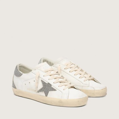 Golden Goose Super-Star Sneaker With Silver Swarovski Crystal Star And Heel Tab Golden Goose Super-Star Sneaker With Silver Swarovski Crystal Star And Heel Tab