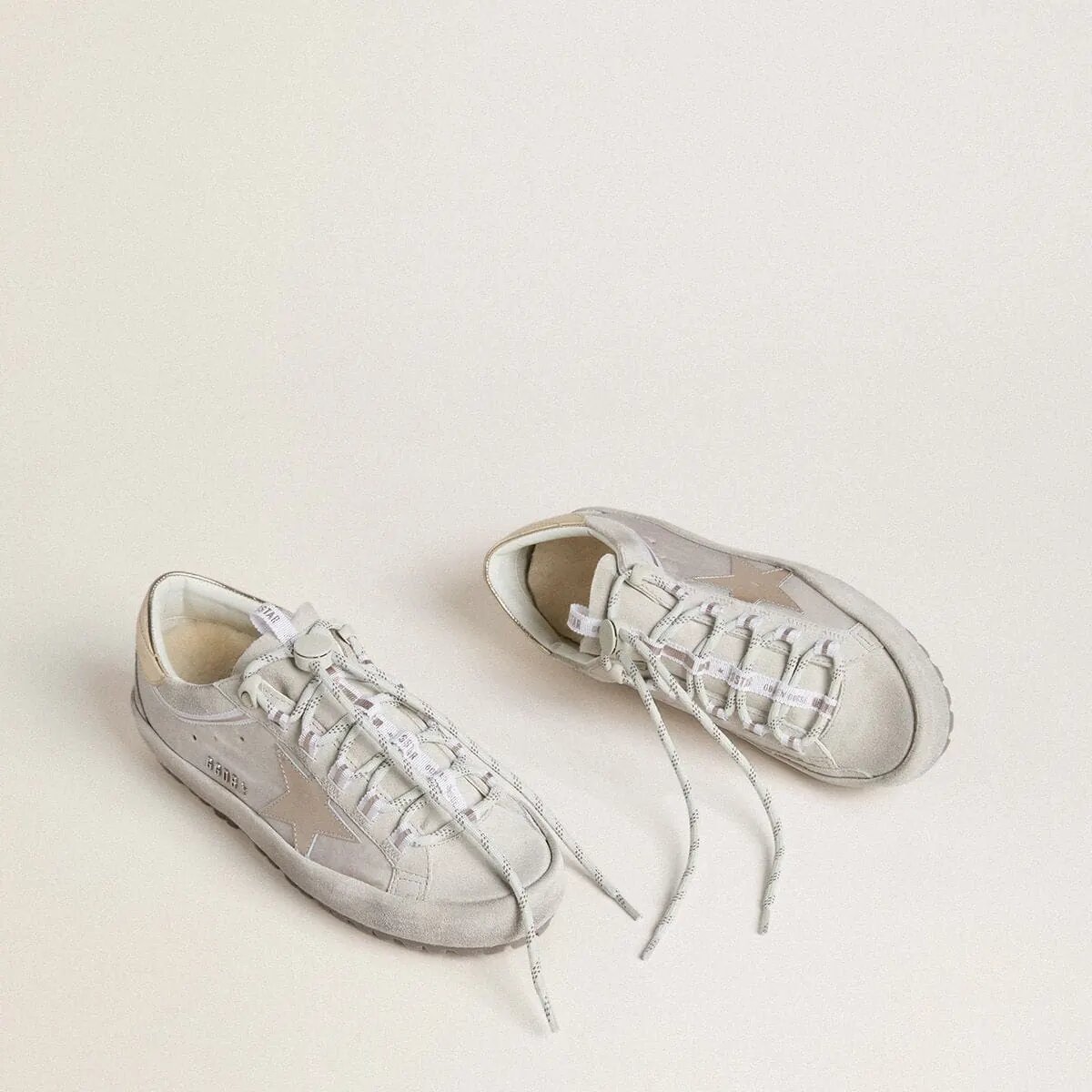 Golden Goose Super-Star Ski Sneaker In Light Gray Nylon With Metallic Leather Star And Heel Tab Golden Goose Super-Star Ski Sneaker In Light Gray Nylon With Metallic Leather Star And Heel Tab
