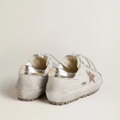 Golden Goose Super-Star Ski Sneaker In Light Gray Nylon With Metallic Leather Star And Heel Tab Golden Goose Super-Star Ski Sneaker In Light Gray Nylon With Metallic Leather Star And Heel Tab