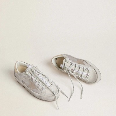 Golden Goose Super-Star Ski Sneaker In Light Gray Nylon With Metallic Leather Star And Heel Tab