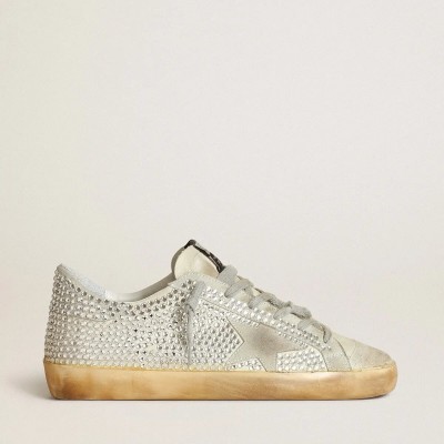 Golden Goose Super-Star Sneaker In Aged White Nubuck With Swarovski Crystals Golden Goose Super-Star Sneaker In Aged White Nubuck With Swarovski Crystals