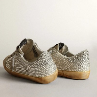 Golden Goose Super-Star Sneaker In Aged White Nubuck With Swarovski Crystals Golden Goose Super-Star Sneaker In Aged White Nubuck With Swarovski Crystals
