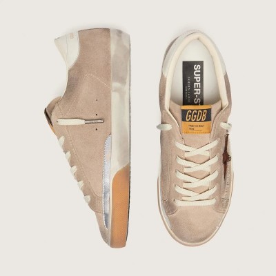 Golden Goose Super-Star Sneaker In Beige Suede With Leopard-Print Star Golden Goose Super-Star Sneaker In Beige Suede With Leopard-Print Star