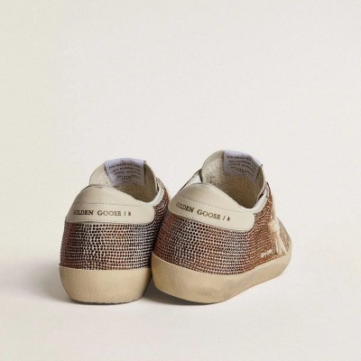Golden Goose Super-Star Sneaker In Beige Suede And Multicolored Crystals With Cream-Colored Leather Star And Heel Tab Golden Goose Super-Star Sneaker In Beige Suede And Multicolored Crystals With Cream-Colored Leather Star And Heel Tab