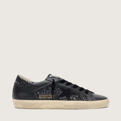 Golden Goose Super-Star Sneaker In Black Glitter With Black Suede Star And Leather Inserts Golden Goose Super-Star Sneaker In Black Glitter With Black Suede Star And Leather Inserts