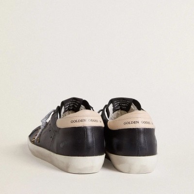 Golden Goose Super-Star Sneaker In Black Nappa Leather With Zebra-Print Pony Skin Star And Beige Leather Heel Tab Golden Goose Super-Star Sneaker In Black Nappa Leather With Zebra-Print Pony Skin Star And Beige Leather Heel Tab