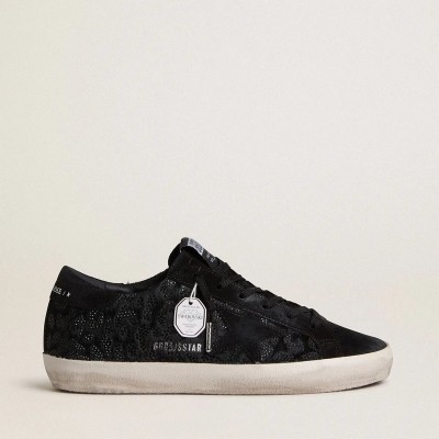 Golden Goose Super-Star Sneaker In Black Pony Skin With Black Swarovski Crystals And Black Suede Star Golden Goose Super-Star Sneaker In Black Pony Skin With Black Swarovski Crystals And Black Suede Star