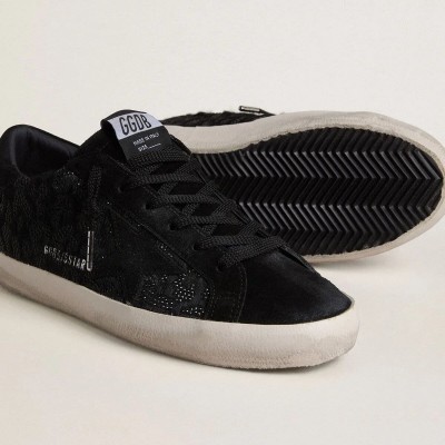 Golden Goose Super-Star Sneaker In Black Pony Skin With Black Swarovski Crystals And Black Suede Star Golden Goose Super-Star Sneaker In Black Pony Skin With Black Swarovski Crystals And Black Suede Star