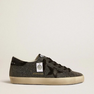 Golden Goose Super-Star Sneaker In Black Swarovski Crystals With Black Suede Star Golden Goose Super-Star Sneaker In Black Swarovski Crystals With Black Suede Star