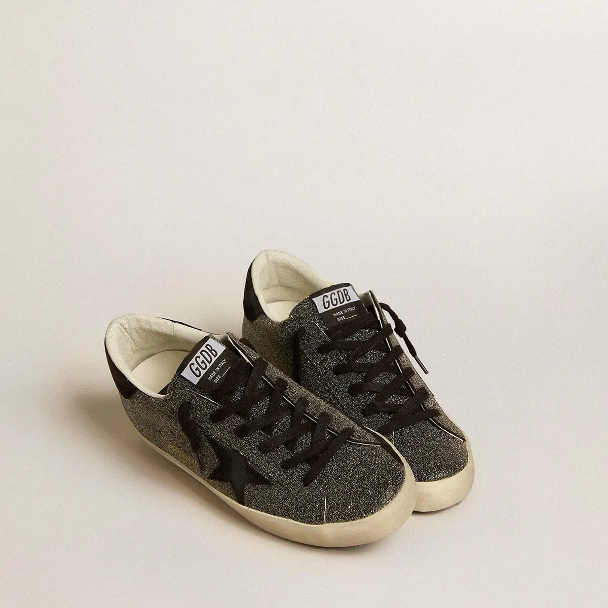Golden Goose Super-Star Sneaker In Black Swarovski Crystals With Black Suede Star Golden Goose Super-Star Sneaker In Black Swarovski Crystals With Black Suede Star