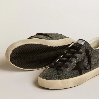 Golden Goose Super-Star Sneaker In Black Swarovski Crystals With Black Suede Star Golden Goose Super-Star Sneaker In Black Swarovski Crystals With Black Suede Star