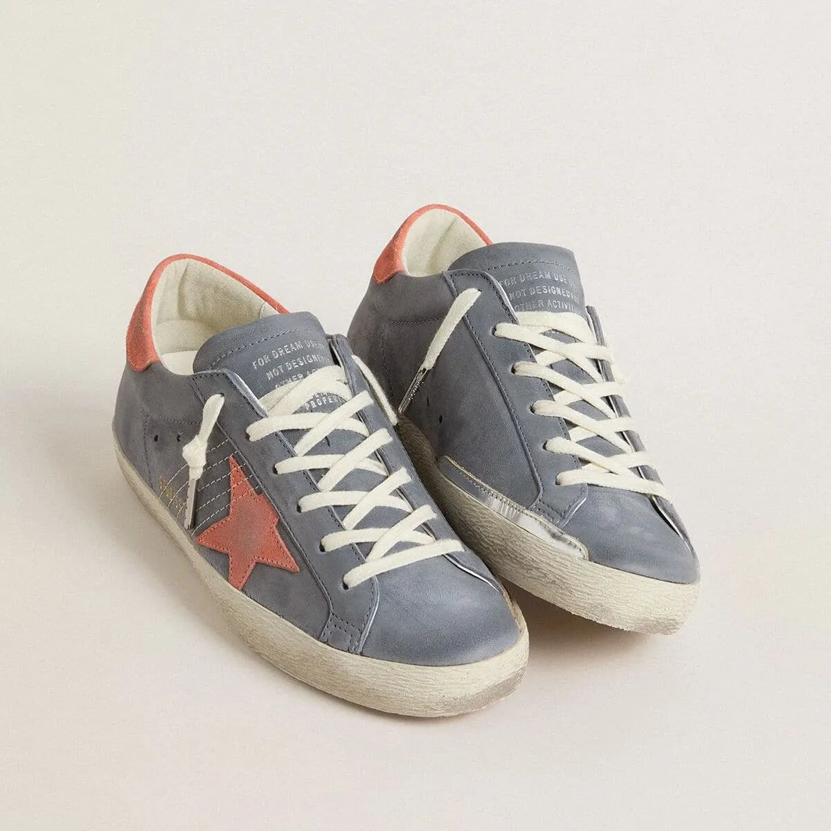 Golden Goose Super Star Sneaker In Blue Nubuck With Pink Suede Star And Heel Tab Golden Goose Super Star Sneaker In Blue Nubuck With Pink Suede Star And Heel Tab