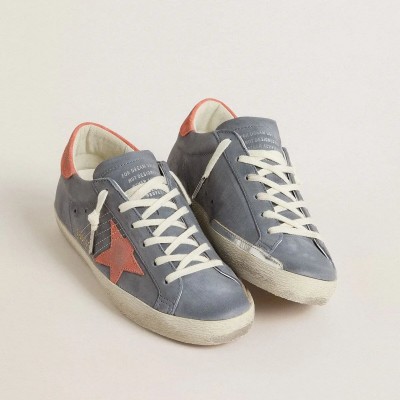 Golden Goose Super Star Sneaker In Blue Nubuck With Pink Suede Star And Heel Tab